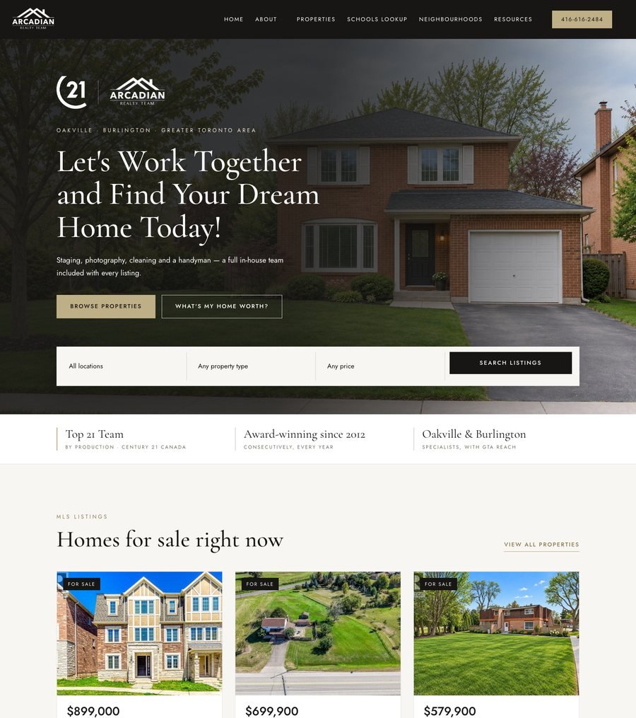Arcadian Realty Team website built by Fuse