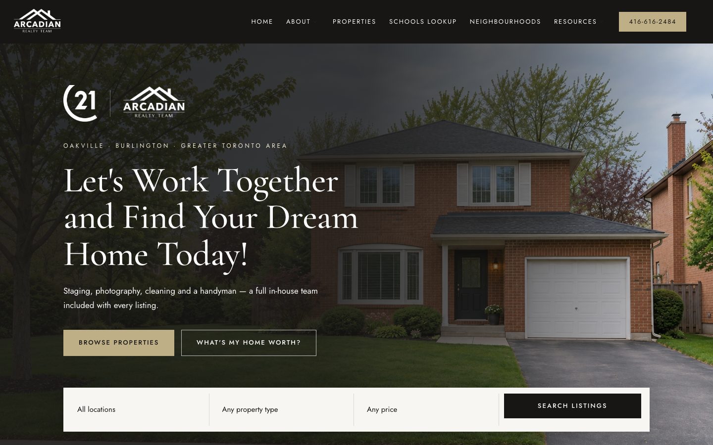 Arcadian Realty Team website, home page